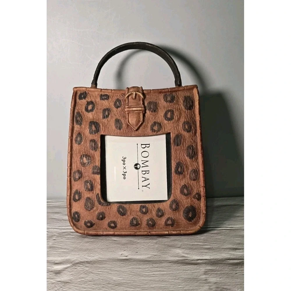 VTG Bombay Animal Print Purse / Hand Bag Shaped Photo Picture Frame Table Shelf
